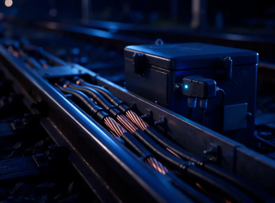 Trackside copper signaling cables with an acoustic sensor mounted on a signal cabinet